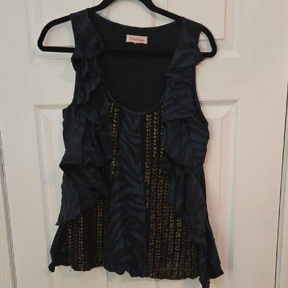 Black and Gold Ruffle Top - Picture 1 of 6